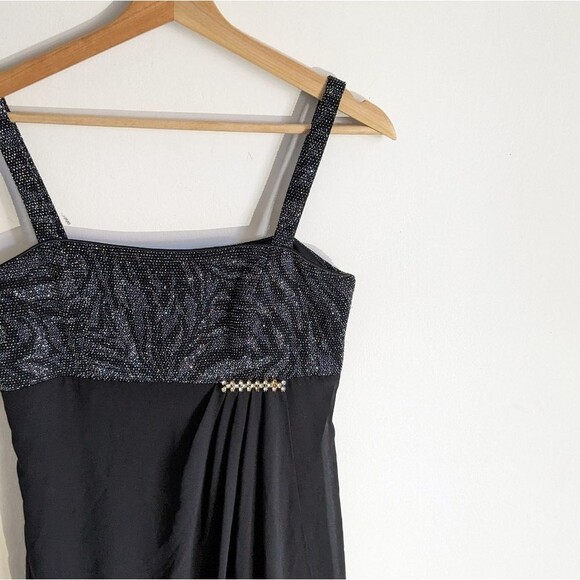 Vintage Black Shimmer Square Neck Y2K Mini Dress - Picture 4 of 7